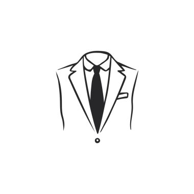 Takım elbise ceketi, yaka, gömlek ve kravatın temiz monokrom grafiği..