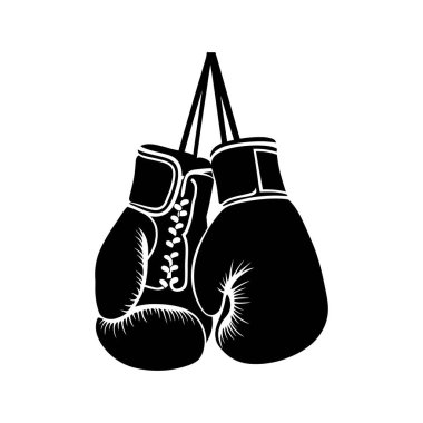 Asılı boks eldivenlerinin siyah beyaz çizimi.