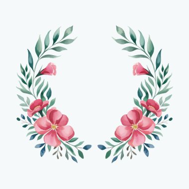 Pembe çiçekli ve yapraklı zarif botanik çerçeve..