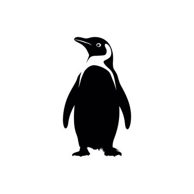 Yukarı bakan siyah beyaz bir penguen silueti.