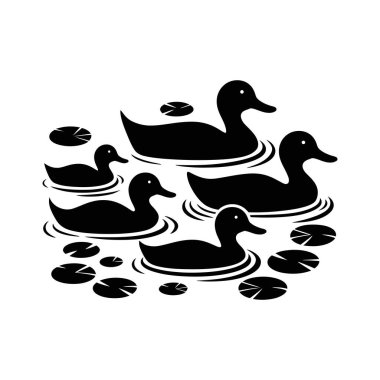 Zambak yastıklarıyla yüzen ördeklerin vektör çizimi.