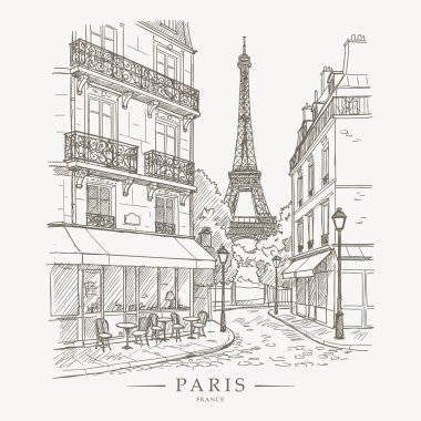 Paris sokaklarının sanatsal çizimleri tanınan Eyfel Kulesi 'ne doğru gidiyor..