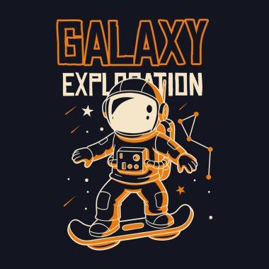 Uzayda uçan bir kaykayın üzerinde komik bir astronot..