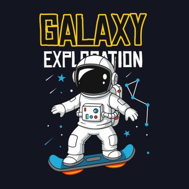 Uzayda uçan bir kaykayın üzerinde oyuncu astronot..