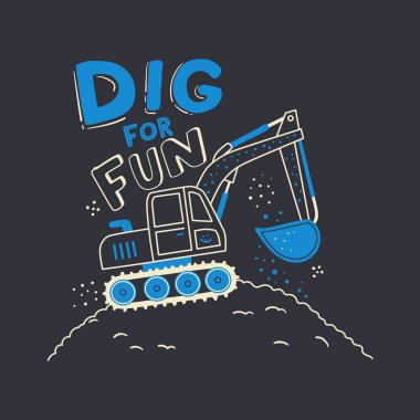 Neşeli mavi ve beyaz kazı-kazıcı, çocuk kitapları ve eşyaları için mükemmel..