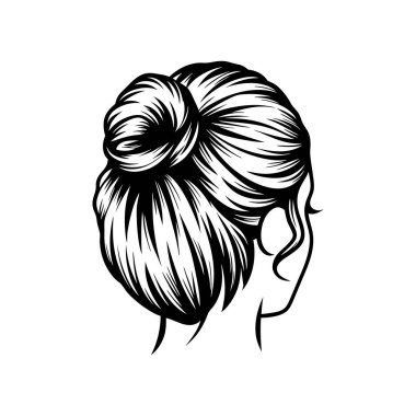 Siyah ve beyaz saç illüstrasyonları stil ve zamansız bir çörek sergiliyor..