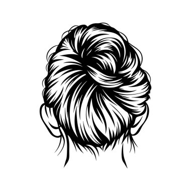 Dağınık saçlı bir çöreğin siyah beyaz çizimi..