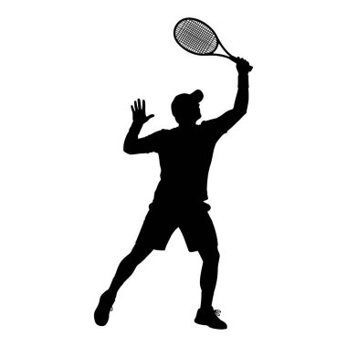 Tek renkli spor silueti bir tenisçinin tüm hareketini tasvir ediyor.