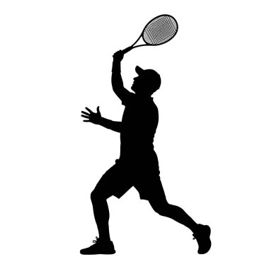 Tenis oynayan bir kişinin, güçlü bir duruş sergilediği, stilize bir illüstrasyon..