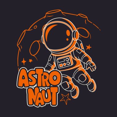 Uzayda Ay arka planına sahip bir astronotun tasviri..