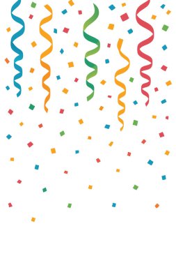 Beyaz arka planda tepeden gelen canlı konfeti ve yılan desenleri..