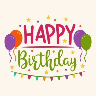 Parlak ve neşeli doğum günü afişi, dinamik tipografi ve parti aksanları içeren grafiksel.