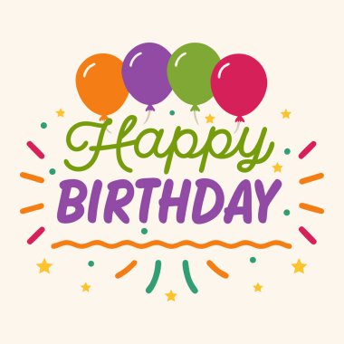 Cesur metni tuhaf elementlerle birleştirerek, bir doğum günü kutlaması için oyuncu illüstrasyon.