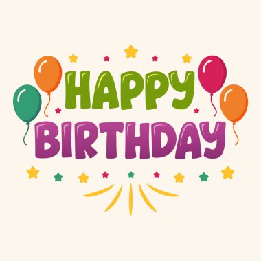 Balonlu ve yıldız aksanlı Mutlu Yıllar mesajı. Davetiyeler için mükemmel..