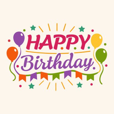 Neşeli doğum günü kutlamaları, neşeli senaryo ve neşeli öğelerin yer aldığı illüstrasyonlar..