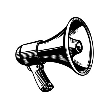 Bir megafonun tek renkli simgesi, protesto veya haber temaları için ideal.