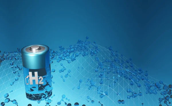 Hidrojen bataryası konsepti. H2. Elektrikli pil. 3d oluşturma 