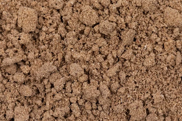 Close-up of a rectangle of fertilized soil with organic compost. Concept of organic farming and respect for nature.