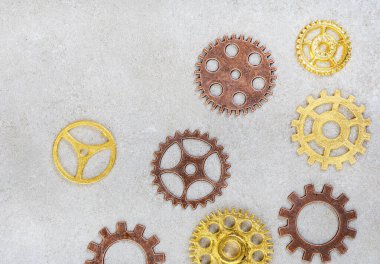 Kök punk dişli Grunge arkaplan bronz ve kopyalama alanı ile altın