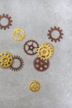 Kök punk dişli Grunge arkaplan bronz ve kopyalama alanı ile altın