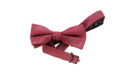 Şarap kırmızısı, klipsli papyon beyaz üzerine izole edilmiş, kopyalanmış apace ile.