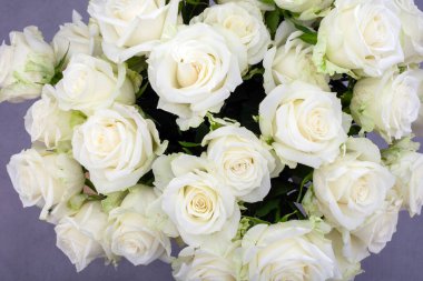 Bir vazoda bir buket beyaz gül sergilenir. Güller aynı yöne bakacak şekilde dizilmiş, birlik ve ahenk hissi yaratıyorlar.