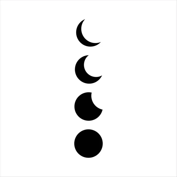 ベクトルムーンフェイズイラスト 白地に星が孤立した黒い天の月の相を手描き — ストックベクタ
