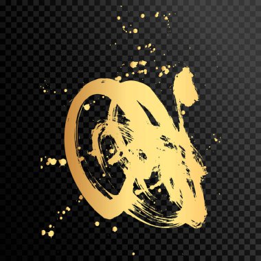 Grunge altın eli boya fırçası çizdi. Eğri fırça darbesi vektör çizimi. Dalgalı ve kıvrımlı çizgiler, yuvarlak şekiller, kuru fırça dokusu. Dalgalı ve fırça darbeleri