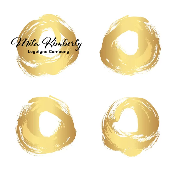 Set Gold Paint Ink Brush Strokes Brushes Lines Dirty Artistic — Stock Vector