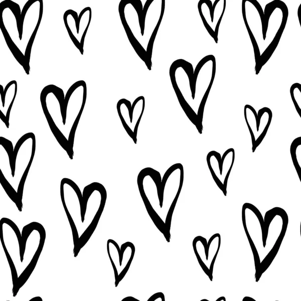 Αφηρημένη Βούρτσα Χωρίς Ραφή Μοτίβο Καρδιάς Εικόνα Μελανιού Μαύρο Και — Διανυσματικό Αρχείο