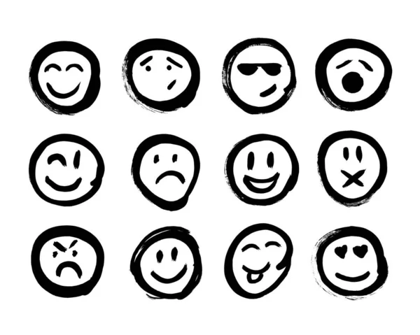 Een Set Emoticons Een Set Van Emoji Geïsoleerde Vectorillustratie Witte — Stockvector