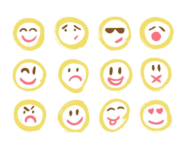 Conjunto Emoticons Conjunto Emoji Ilustração Vetorial Isolada Sobre Fundo Branco — Vetor de Stock