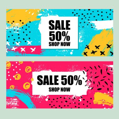 Satış pankartları dizaynı. Vektör çizimi. İndirimli pankart tasarımı.
