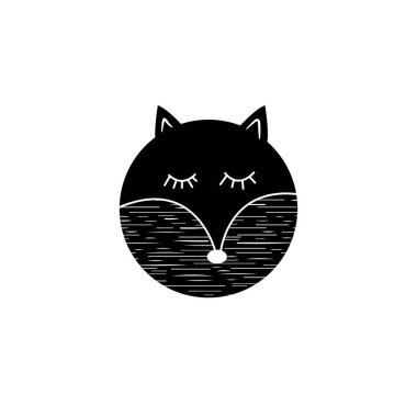 Linocut biçimli orman tilkisi. Beyaz arkaplan vektör illüstrasyonunda izole edilmiş. Modern boho dekoratif linocut.