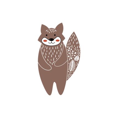 Linocut biçimli orman tilkisi. Beyaz arkaplan vektör illüstrasyonunda izole edilmiş. Modern boho dekoratif linocut.