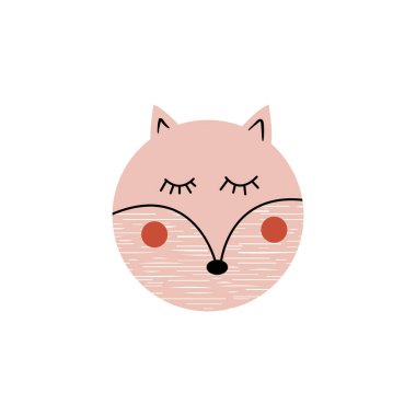 Linocut biçimli orman tilkisi. Beyaz arkaplan vektör illüstrasyonunda izole edilmiş. Modern boho dekoratif linocut.