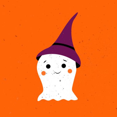 Şirin hayalet. Cadılar Bayramı sevimli komik hayalet. El Çizimi Basit Tasarım. Posterler, kartlar, Duvar Sanatı veya Kıyafetler için ideal. Şirin, ürkütücü hayalet..