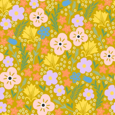 Elle çizilmiş çiçek deseni. Tekstil ve kumaş için şirin tasarımlar