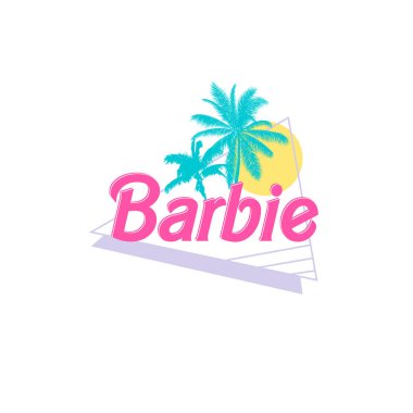 Palmiyeli ve güneşli Barbie sloganı, beyaz arkaplanda vektör çizimi