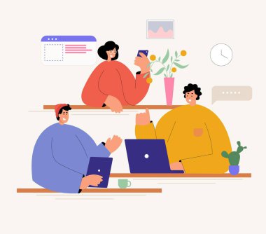 Teknoloji. İş illüstrasyonu. İş konsepti çizimleri. Vektör çizimi. Takım çalışması illüstrasyonları koleksiyonu. Modern düz vektör çizimi konsepti. Teknoloji takım çalışması konsepti.