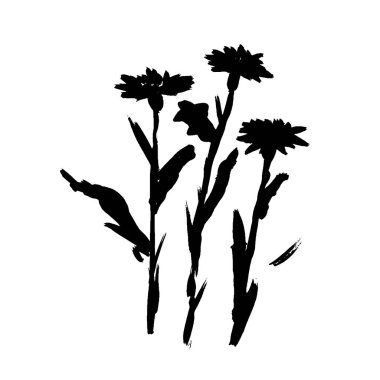 Grunge Flowers mürekkep fırçası darbeleri. Çiçek soyut el fırçası mürekkep darbesi. Çiçek soyut el fırçası mürekkep darbesi. Vektör illüstrasyonu