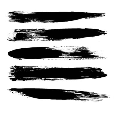 Siyah fırça darbeleri beyaz arkaplanda izole edilmiş. Kuru Fırça Darbeleri ve Tırmalamalar Retro Grunge Arka planı. Fırça darbesi dokusu. Siyah mürekkep, boya sıçraması.