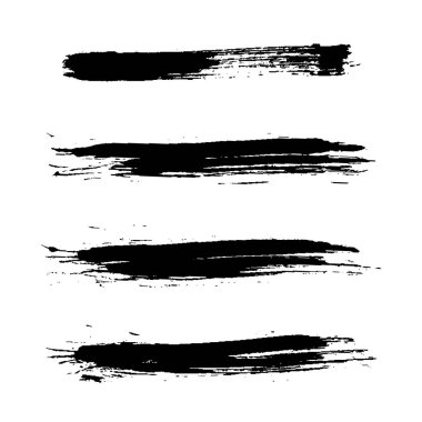 Siyah fırça darbeleri beyaz arkaplanda izole edilmiş. Kuru Fırça Darbeleri ve Tırmalamalar Retro Grunge Arka planı. Fırça darbesi dokusu. Siyah mürekkep, boya sıçraması.