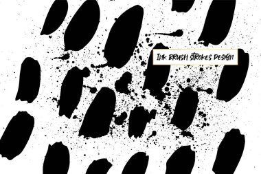 Mürekkep fırçası darbeleri arka plan. Grunge fırça darbeleri arka planda. Grunge dokusu arka planda. Soyut siyah-beyaz grunge dokusu. Fırça darbesi dokusu. Siyah mürekkep, boya sıçraması..