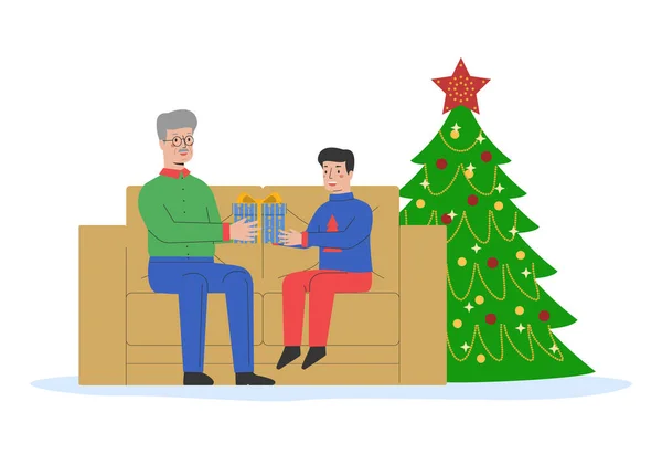 Frohe Weihnachten Und Ein Gutes Neues Jahr Familie Feiert Weihnachten — Stockvektor