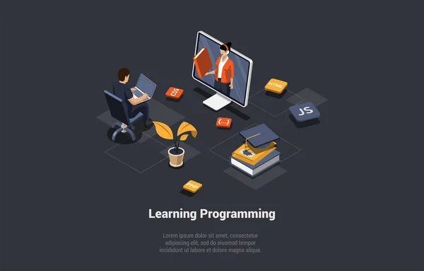 Concepto Aprendizaje Programación Codificación Software Coding Testing Debugging Programación Aplicaciones — Vector de stock