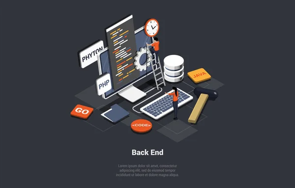 Concept Back End Development Coding Software Engineering Programming Server Racks — Stock Vector