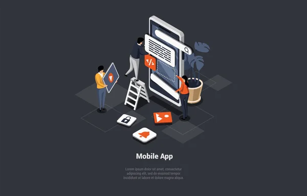 Desenvolvimento Design Aplicativos Móveis Mobile Application Debug Sketch Layout Smartphone — Vetor de Stock