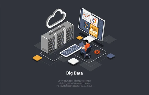 Big Data Center Koncepció Szerver Terem Hardver Állványok Vagy Web — Stock Vector