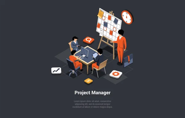 Conceito Nova Inicialização Projeto Engenheiro Software Man Project Manager Desenvolver — Vetor de Stock